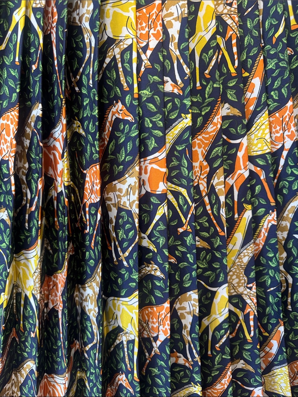 J. Crew Giraffe Print Pleated Midi Skirt in Navy, Brown & Yellow NWT Size 8 - Picture 6 of 9